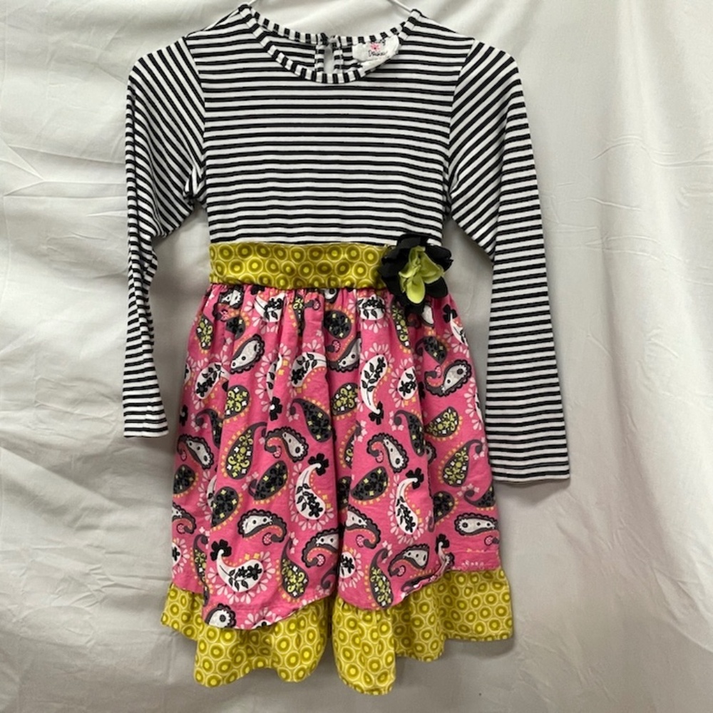 Counting Daisies Black & White & Paisley Long Sleeve‎ Girls Dress 8